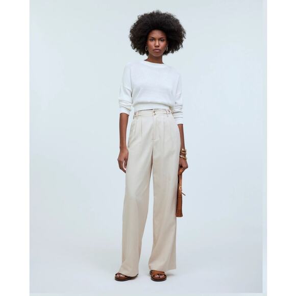 Madewell The Harlow Wide Leg Pant Size 6 Beige Classic Preppy Old Money Academia - Picture 1 of 15